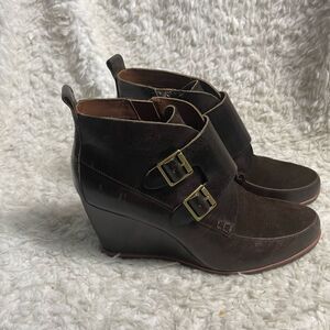 Kork Ease Honska Ankle Boots Leather Brown Wedge Size 7.5M
